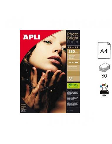 PAPEL APLI PHOTO BRIGHT INK A4 280GR 60H