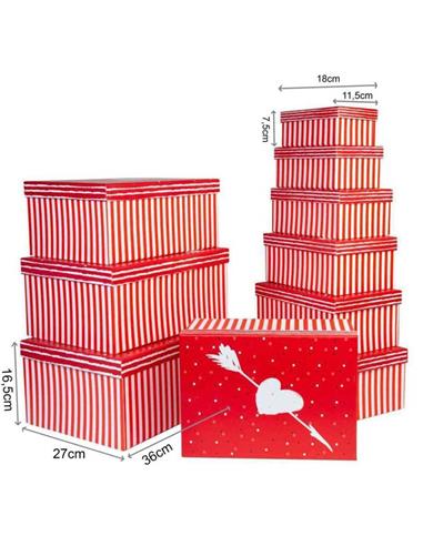 SET 10 CAJAS DE REGALO DIBUJO RAYAS ROJO/BLANCO
