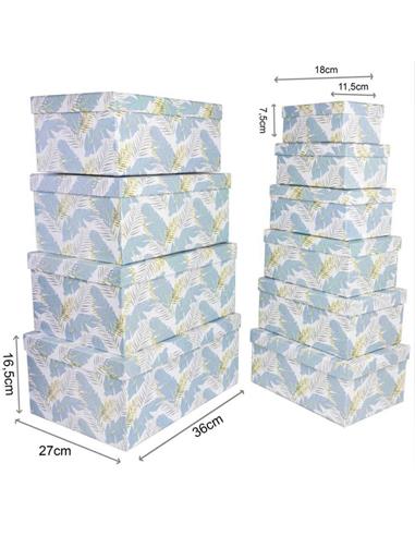 SET 10 CAJAS DE REGALO DIBUJO PLUMAS AZUL
