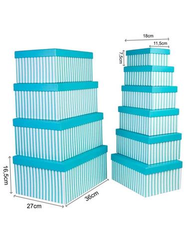 SET 10 CAJAS DE REGALO DIBUJO RAYAS AZUL T./BLANCO