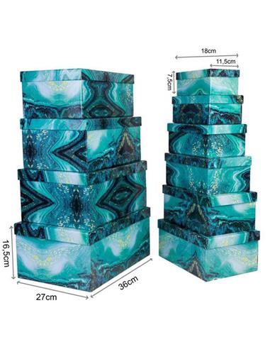 SET 10 CAJAS DE REGALO DIBUJO AGUAS TURQUESA