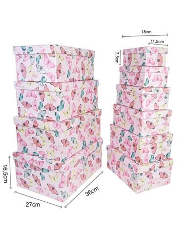 SET 10 CAJAS DE REGALO DIBUJO ROSA MARIPOSAS