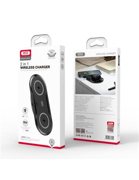 CARGADOR XO BASE DOBLE WX025 INALAMBRICA 20W NEGRO