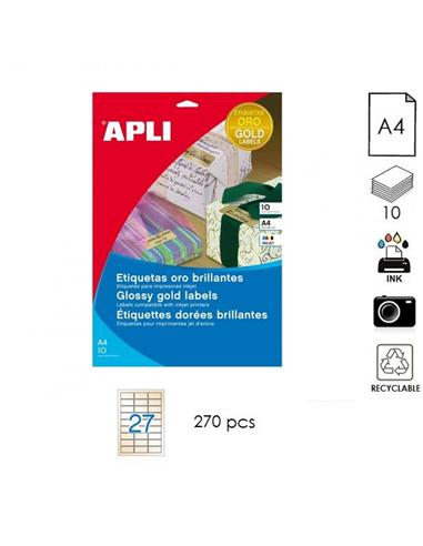 ETIQUETA APLI INK A4 63,5x29,6mm 10H ORO