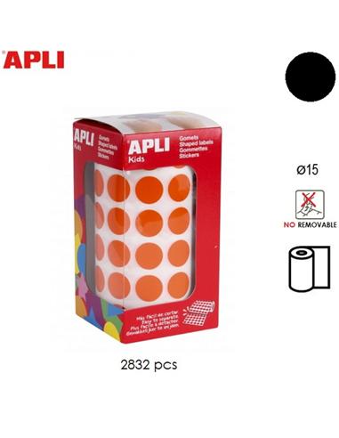 GOMETS ADHESIVO APLI CIRCULO 15mm NEGRO