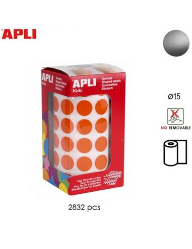 GOMETS ADHESIVO APLI CIRCULO 15mm PLATA