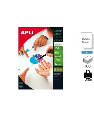 PAPEL APLI GLOSSY LASER A4 160GR 100H