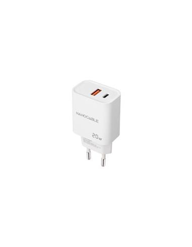 ADAPTADOR NANO CABLE CARGADOR USB-C + USB-A QC 20W 3A BLANCO