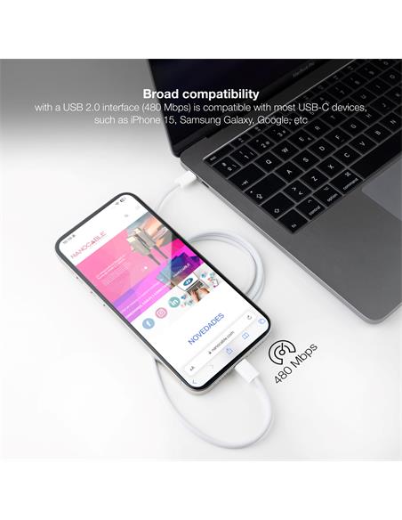 CABLE NANO CABLE USB-C A USB-C 60W 3A 2m BLANCO