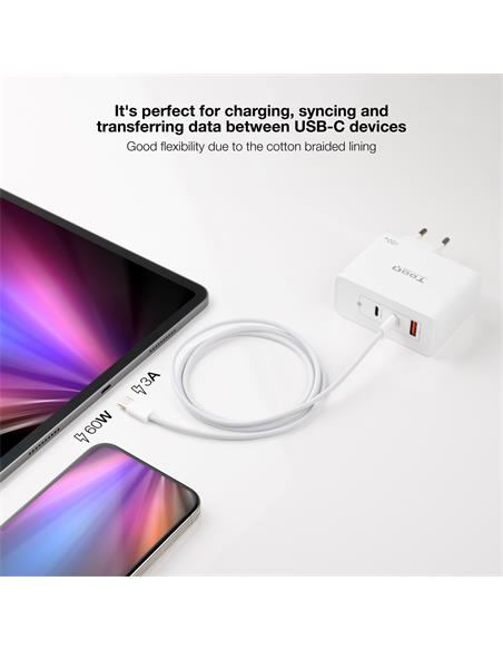 CABLE NANO CABLE USB-C A USB-C 60W 3A 2m BLANCO