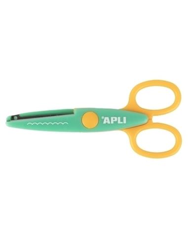 TIJERA ESCOLAR APLI PARA MOLDEAR 13,5cm DENTADA AMARILLO/TURQUESA