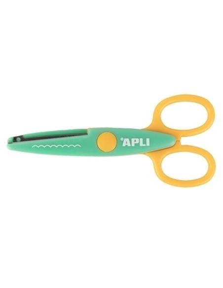 TIJERA ESCOLAR APLI PARA MOLDEAR 13,5cm DENTADA AMARILLO/TURQUESA