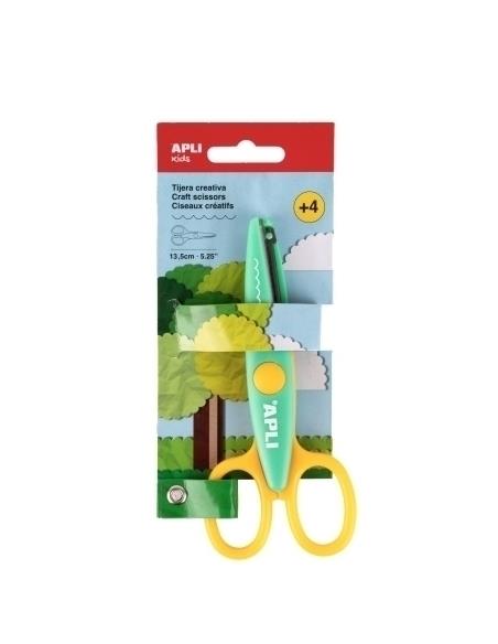 TIJERA ESCOLAR APLI PARA MOLDEAR 13,5cm DENTADA AMARILLO/TURQUESA