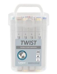 ROTULADOR CAMPUS TWIST DOBLE PUNTA 24 COLORES BASICOS
