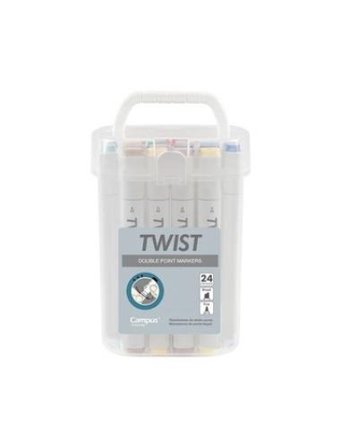 ROTULADOR CAMPUS TWIST DOBLE PUNTA 24 COLORES BASICOS