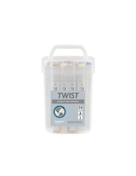 ROTULADOR CAMPUS TWIST DOBLE PUNTA 24 COLORES BASICOS