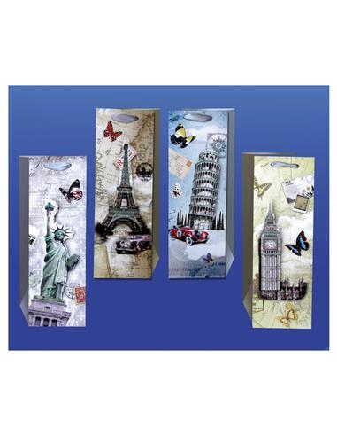 BOLSA REGALO BOTELLA CIUDADES 4 MODELOS SURTIDOS