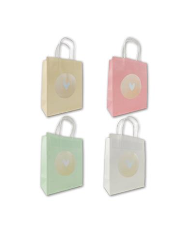 BOLSA KRAFT 12X17X7 CM ASAS CORAZON PLATA COLORES SURTIDOS 12 UDS