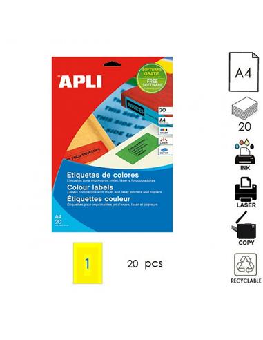 ETIQUETA APLI ILC A4 210x297mm 20H AMARILLO