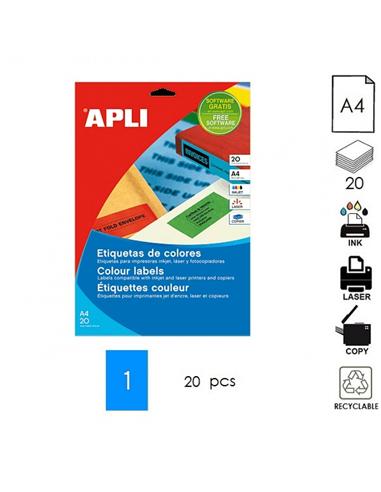 ETIQUETA APLI ILC A4 210x297mm 20H AZUL