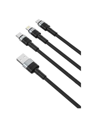CABLE UNIVERSAL XO KIT 3 EN 1 MICRO + USB-C + LIGHTNING A USB-A 40W