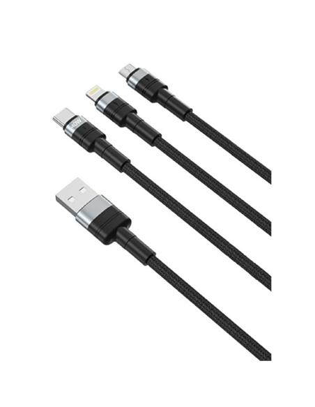 CABLE UNIVERSAL XO KIT 3 EN 1 MICRO + USB-C + LIGHTNING A USB-A 40W