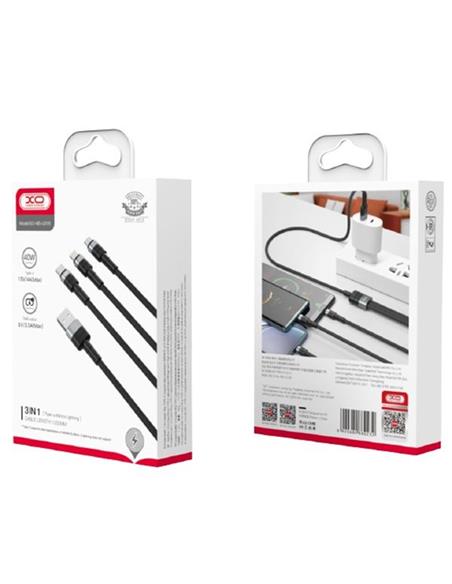 CABLE UNIVERSAL XO KIT 3 EN 1 MICRO + USB-C + LIGHTNING A USB-A 40W