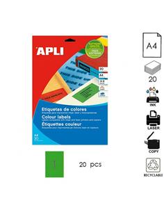 ETIQUETA APLI ILC A4 210x297mm 20H VERDE