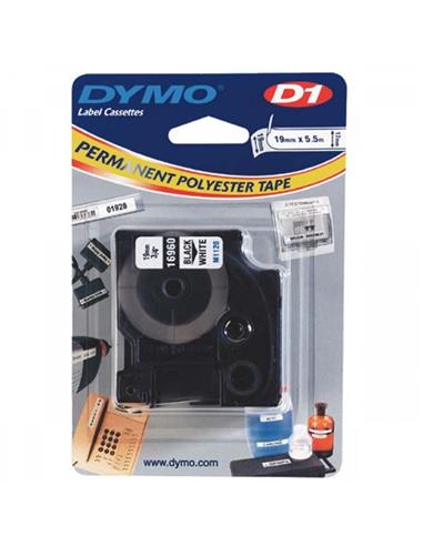 CINTA ROTULADORA DYMO D1 19mm x 5,5m BLANCA/NEGRA