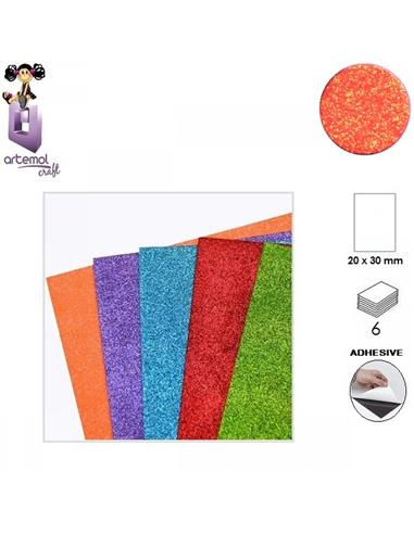 GOMA EVA ARTEMOL 20x30cm ADHESIVA PURPURINA NARANJ