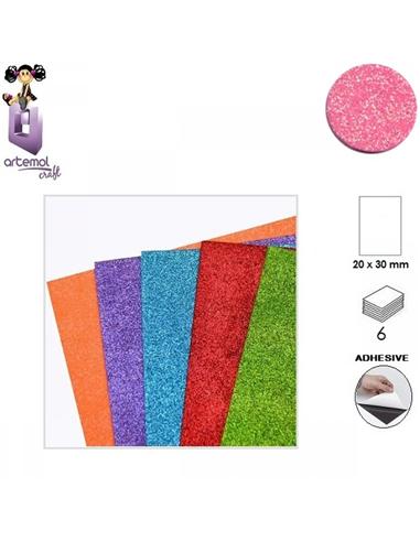 GOMA EVA ARTEMOL 20x30cm ADHESIVA PURPURINA ROSA