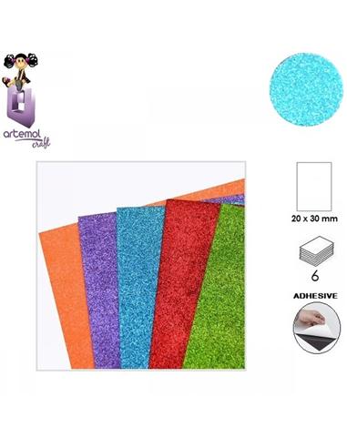 GOMA EVA ARTEMOL 20x30cm ADHESIVA PURPURINA AZUL