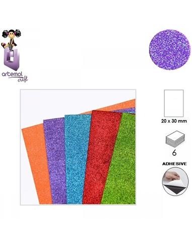 GOMA EVA ARTEMOL 20x30cm ADHESIVA PURPURINA LILA