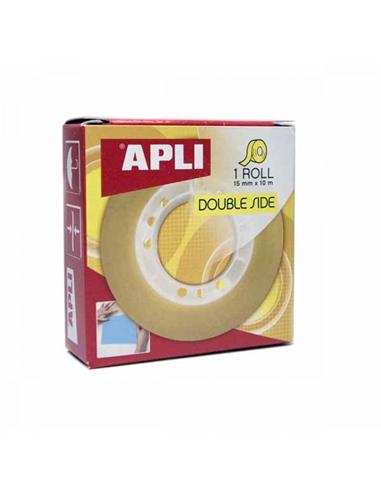 CINTA ADHESIVA APLI DOS CARAS 15mm x 10m TRANSP.
