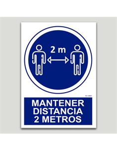 CARTEL PVC "MANTENER DISTANCIA 2 METROS" A5