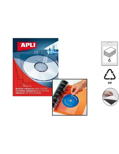 FUNDA CD / DVD APLI ADHESIVA PACK 6U