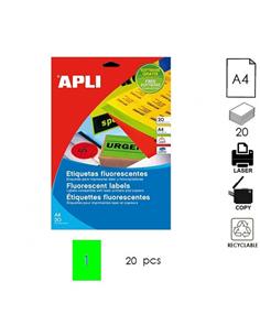 ETIQUETA APLI LC A4 210x297mm 20H VERDE FLUOR