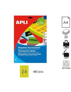 ETIQUETA APLI LC A4 64x33.9mm 20H AMARILLO FLUOR