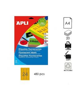 ETIQUETA APLI LC A4 64x33.9mm 20H NARANJA FLUOR