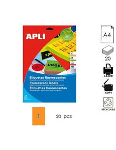 ETIQUETA APLI LC A4 210x297mm 20H NARANJA FLUOR