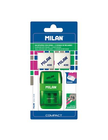 AFILADOR MILAN COMPACT DOBLE + 2 GOMAS BLISTER 1ud