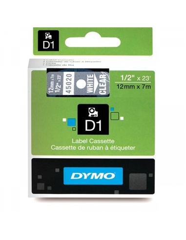 CINTA ROTULADORA DYMO D1 12mm x 7m TRANSP./BLANCA