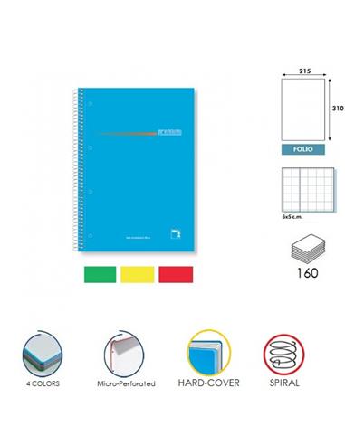 LIBRETA ESPIRAL PACSA PREMIUM A4 CUADRO 5mm 160H