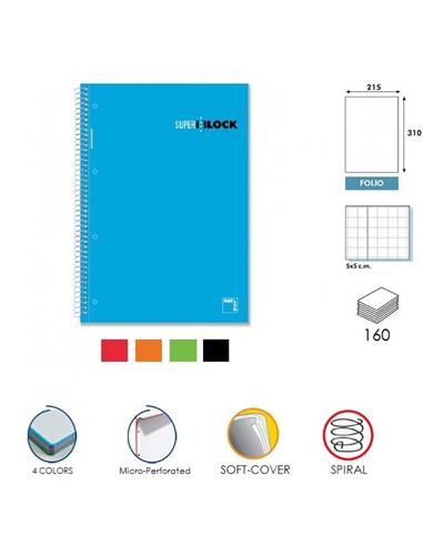LIBRETA ESPIRAL PACSA SUPERBLOCK A4 CUADRO 5mm