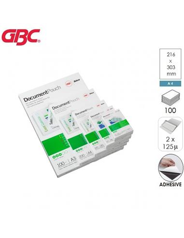 FUNDA PLASTIFICAR GBC A4 ADHESIVA 125 MICRAS 100ud
