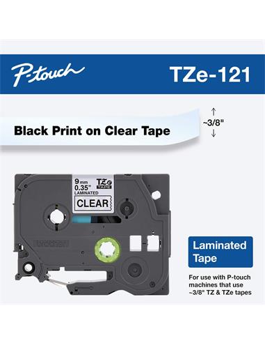 CINTA ROTULADORA BROTHER TZe121 TRANSPARENTE/NEGRA