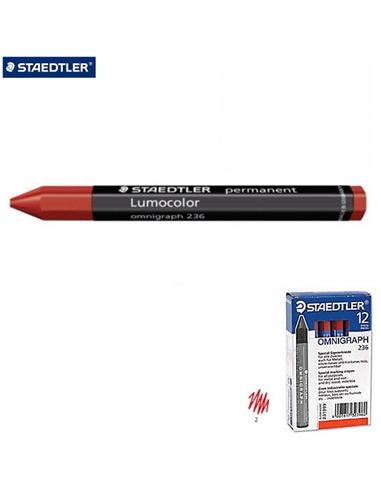 CERA STAEDTLER LUMOCOLOR 236-2 12ud ROJO