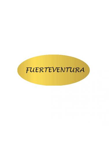 ETIQUETA REGALO FUERTEVENTURA ORO/NEGRO 40x20mm