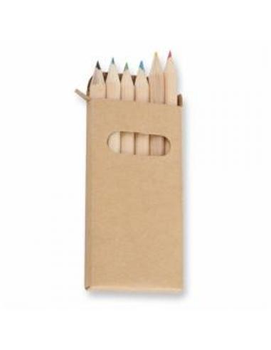 LAPIZ MINI MADERA NATURAL 6 COLORES 9 CMS