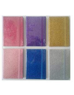 CUADERNO NOTAS 9x14cm SATIN PURPURINA COLORES 2
